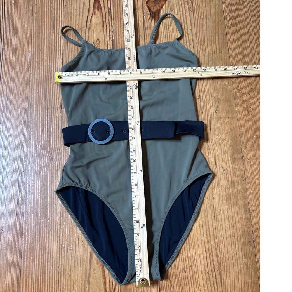 Solid & Striped One Piece Swimsuit Women Olive Green Belted SIZE M - Picture 4 of 7